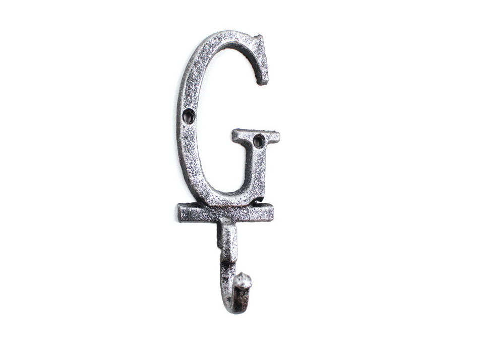 Rustic Silver Cast Iron Letter G Alphabet Wall Hook 6""