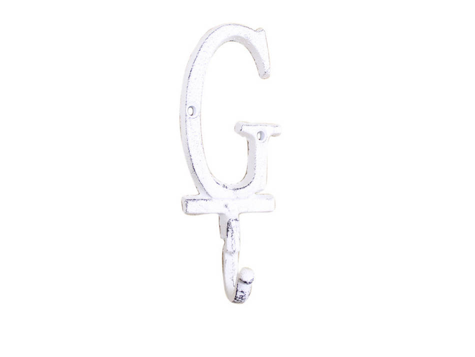 Whitewashed Cast Iron Letter G Alphabet Wall Hook 6""