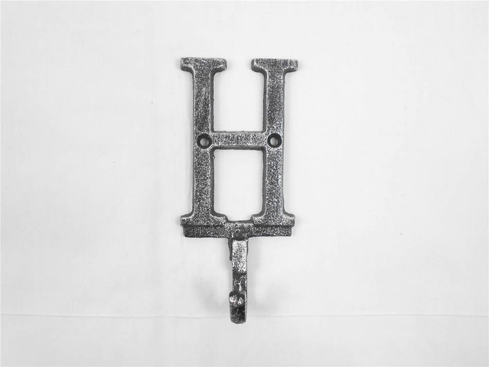 Rustic Silver Cast Iron Letter H Alphabet Wall Hook 6""