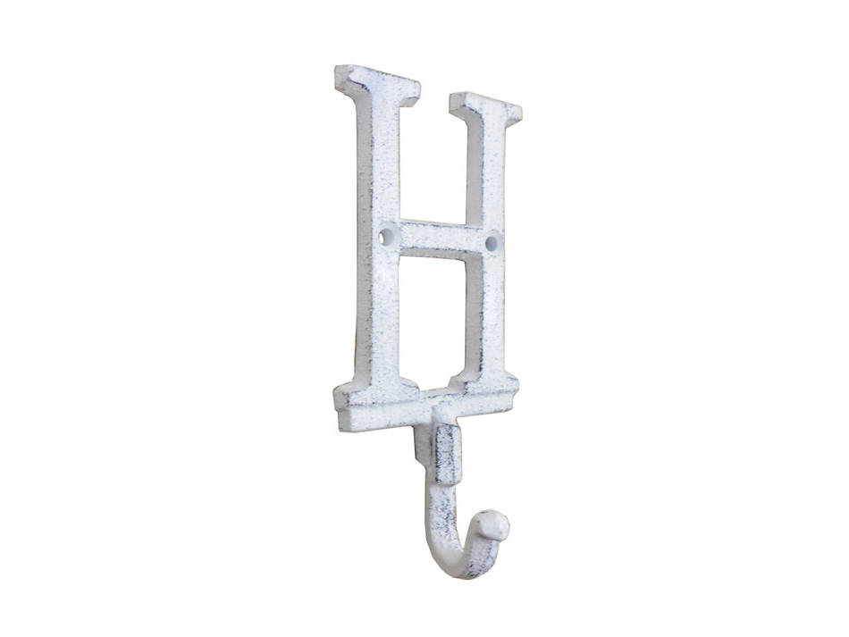 Whitewashed Cast Iron Letter H Alphabet Wall Hook 6""