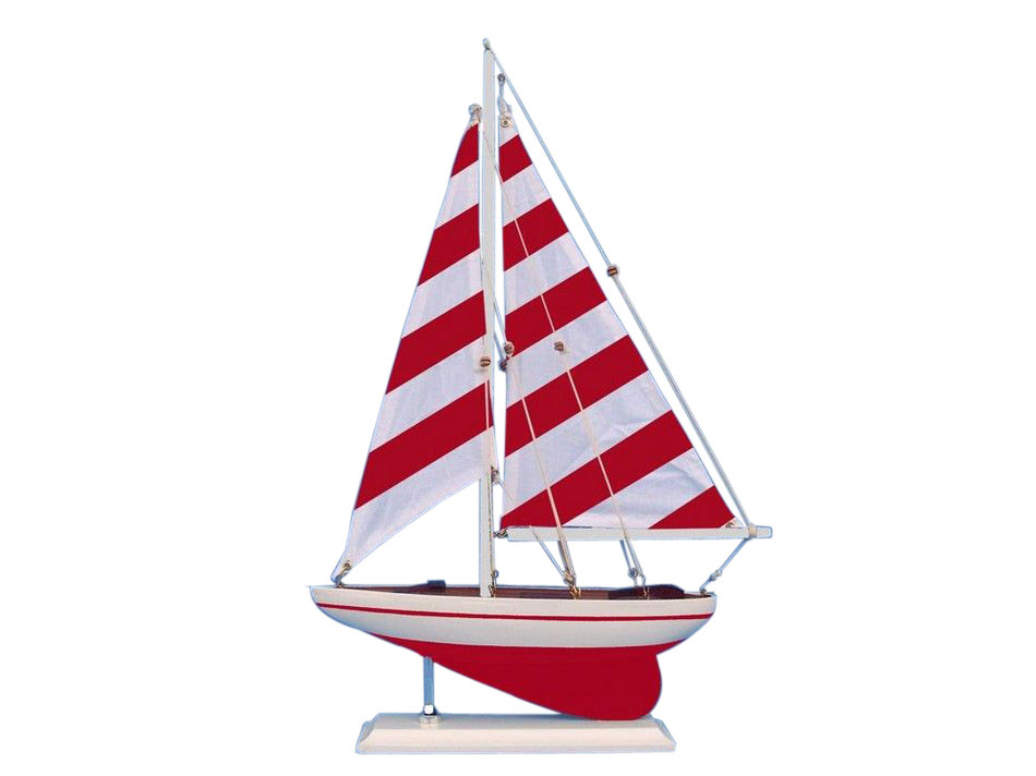 Wooden Red Striped Pacific Sailer Model Sailboat Decoration 25""