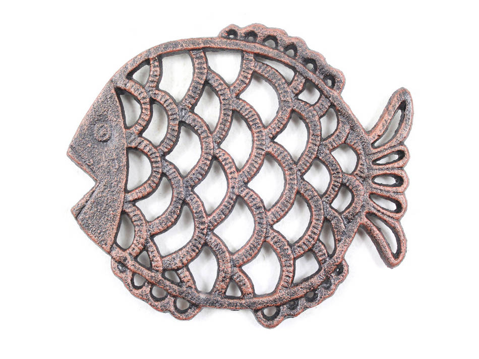 Rustic Copper Cast Iron Big Fish Trivet 8""
