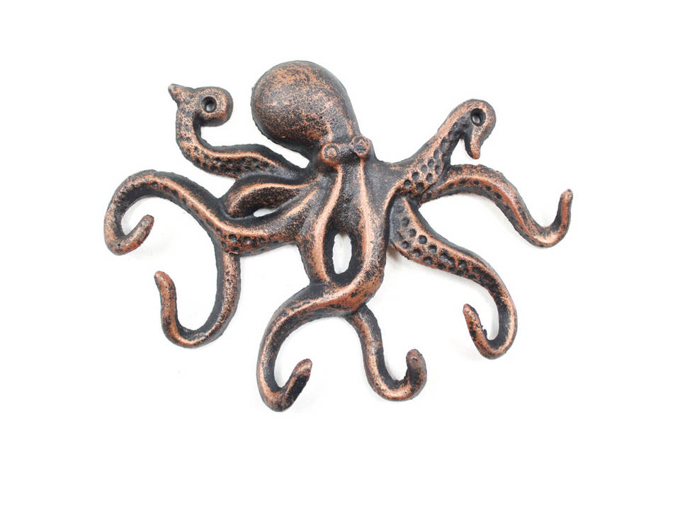 Rustic Copper Cast Iron Octopus Hook 11""