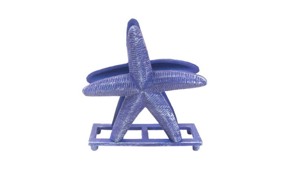 Rustic Dark Blue Cast Iron Starfish Napkin Holder 6""