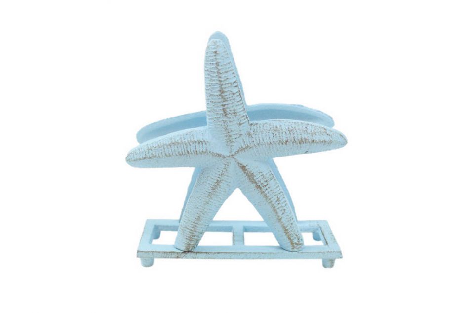 Rustic Light Blue Cast Iron Starfish Napkin Holder 6""