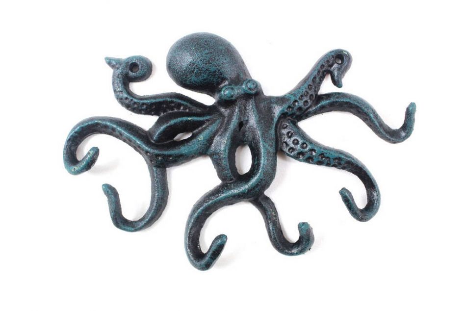 Seaworn Blue Cast Iron Octopus Hook 11""