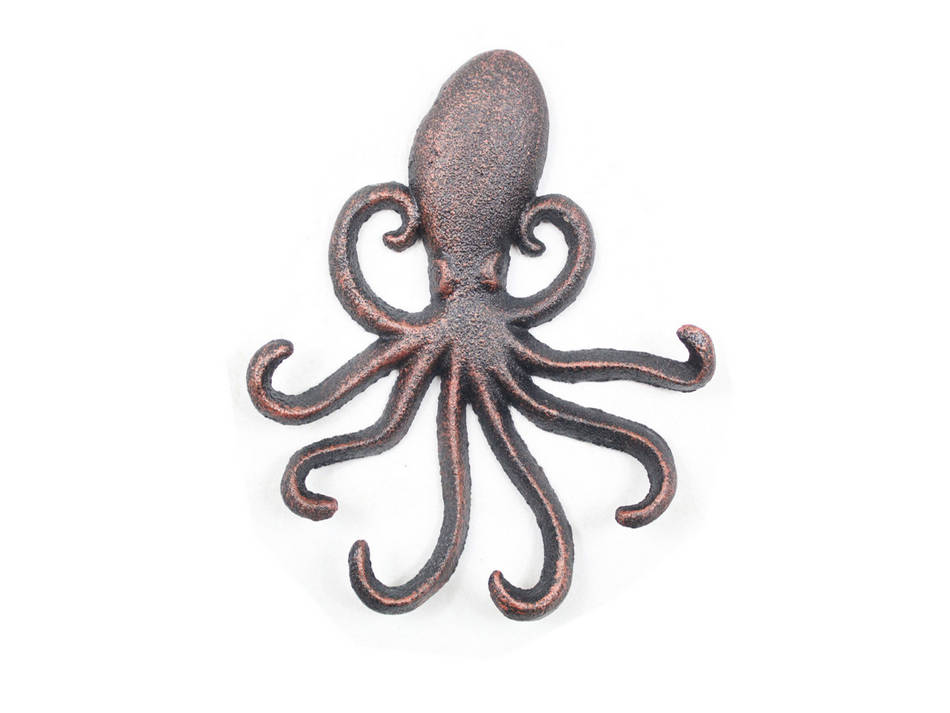 Rustic Copper Cast Iron Wall Mounted Decorative Octopus Hooks 7""