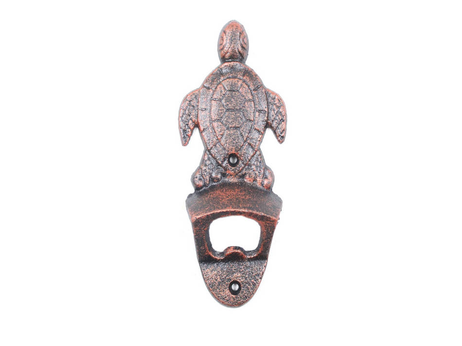 Rustic Copper Cast Iron Wall Mounted Sea Turtle Bottle Opener 6""