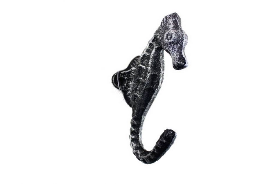 Antique Silver Cast Iron Decorative Seahorse Hook 5""