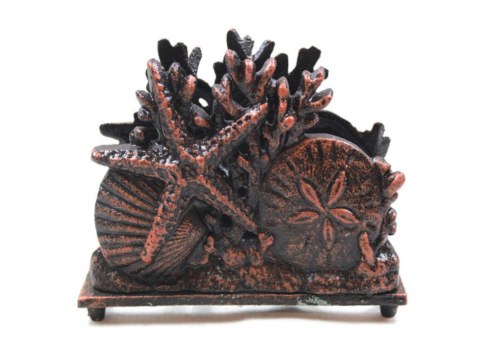 Rustic Copper Cast Iron Seashell Napkin Holder 7""