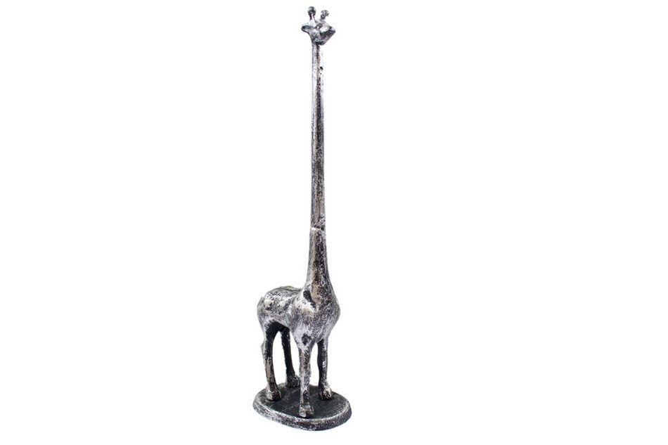 Rustic Silver Cast Iron Giraffe Extra Toilet Paper Stand 19"