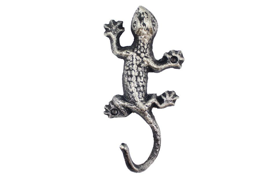 Rustic Silver Cast Iron Lizard Hook 6""