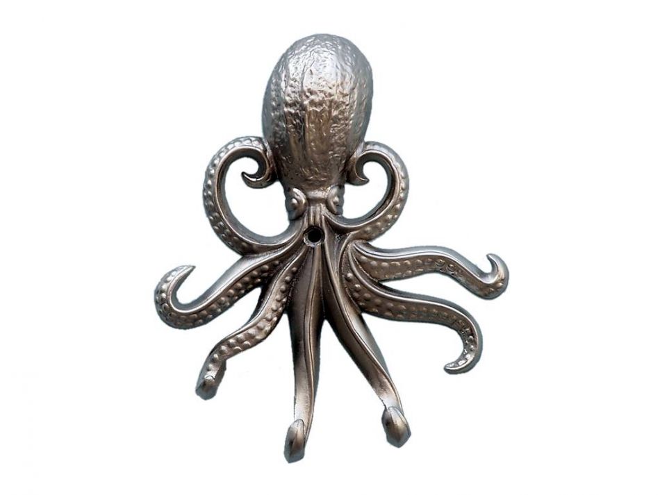 Silver Finish Wall Mounted Octopus Hooks 7""