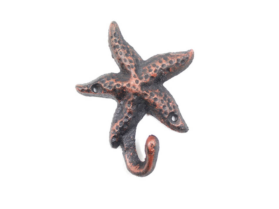 Rustic Copper Cast Iron Starfish Hook 4""