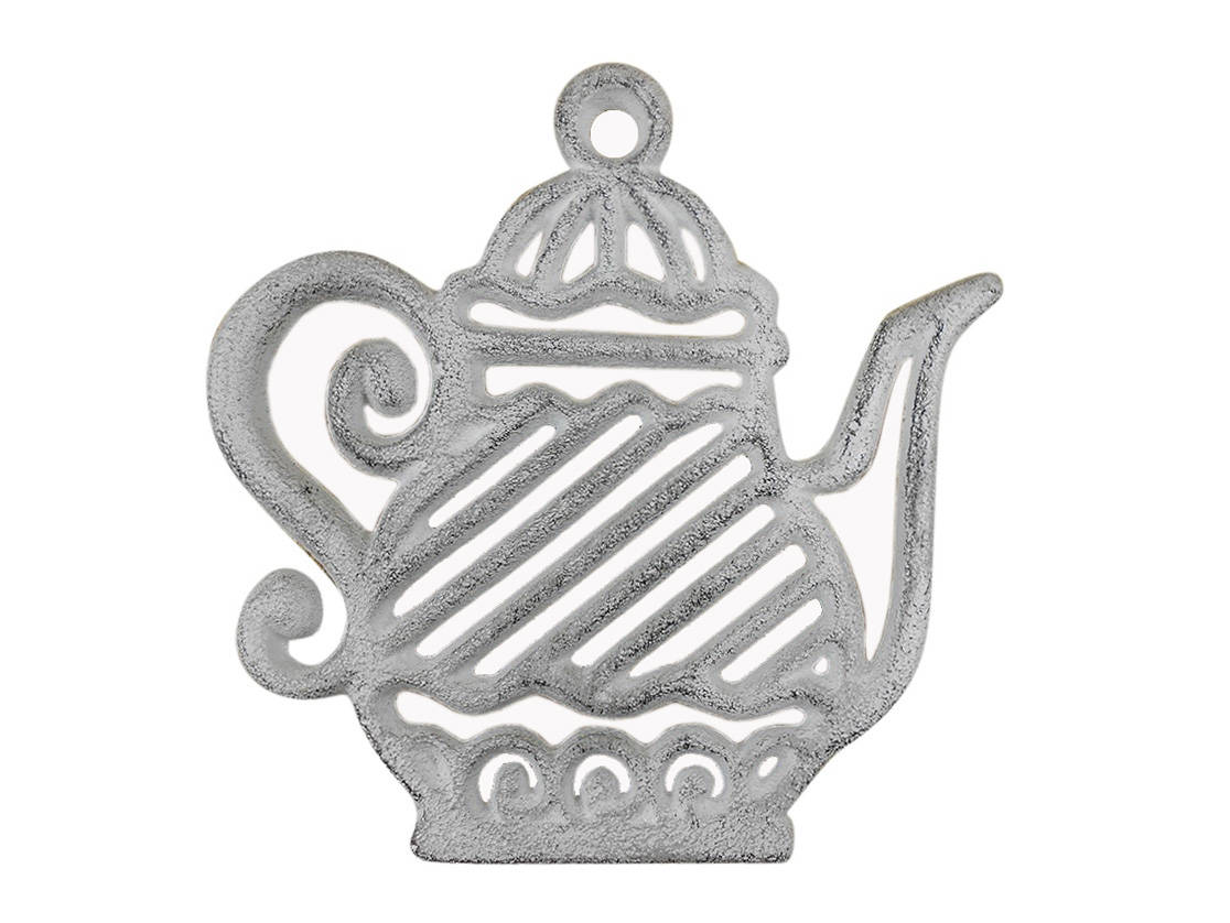 Whitewashed Cast Iron Teapot Trivet 9""