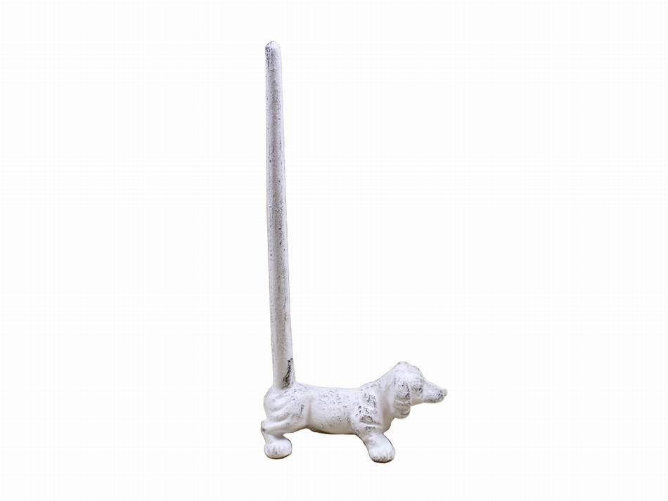 Whitewashed Cast Iron Dog Extra Toilet Paper Stand 12""