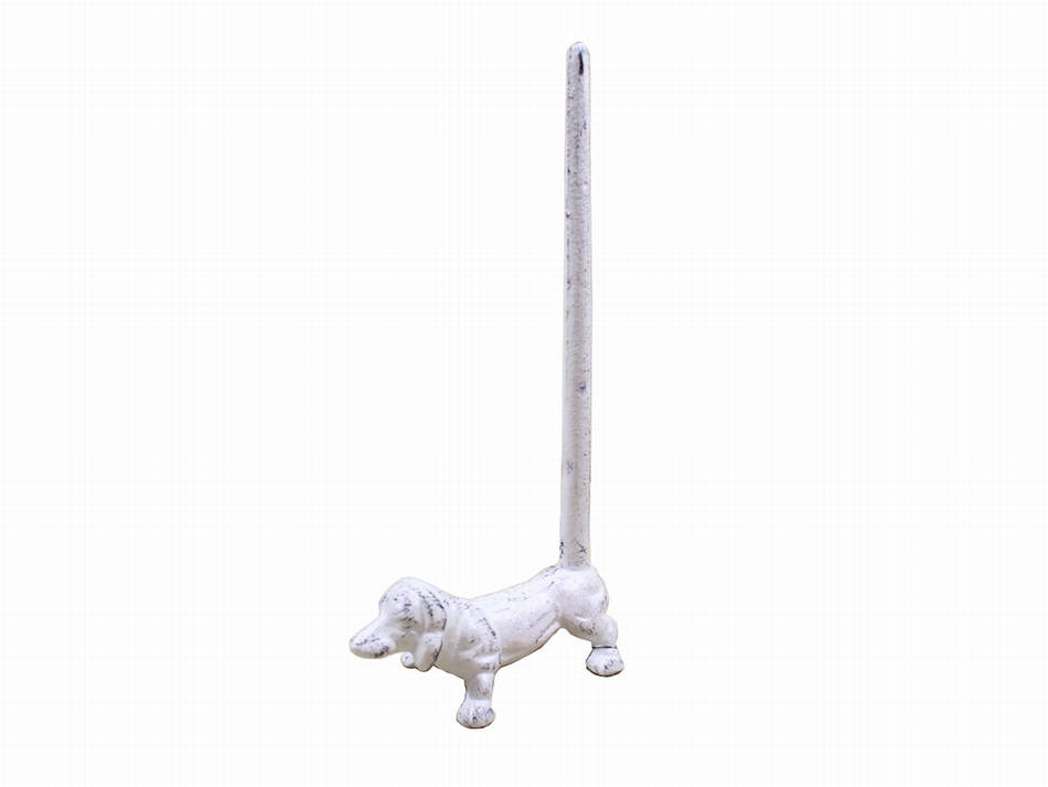 Whitewashed Cast Iron Dog Paper Towel Holder 12""