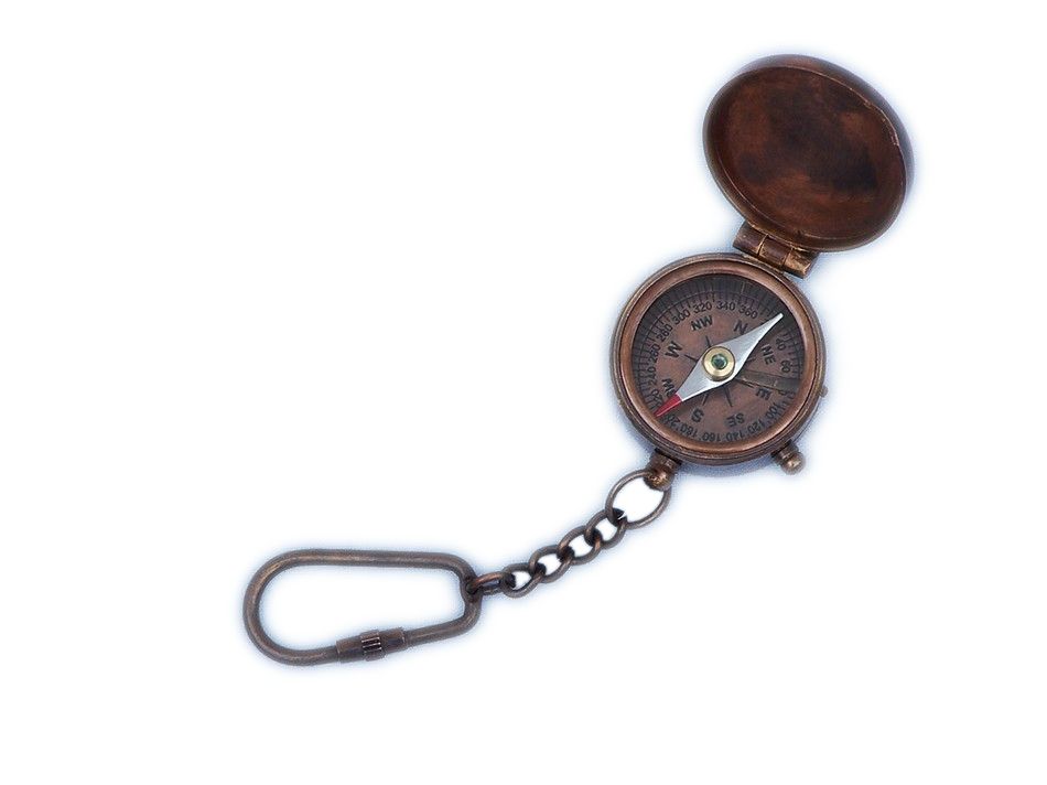 Antique Copper Compass Key Chain with Lid 5""