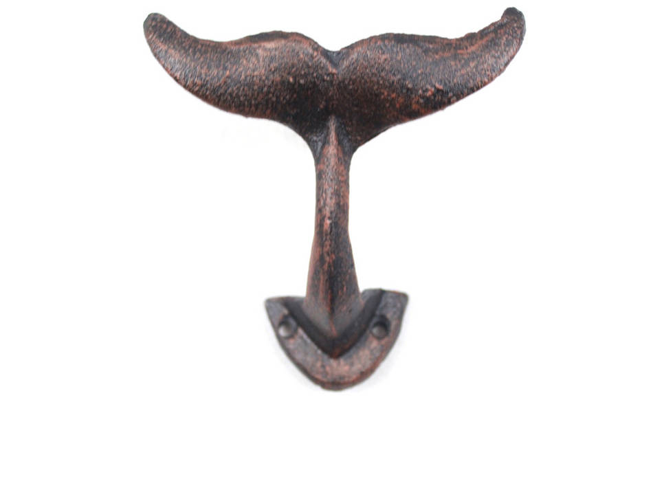 Rustic Copper Cast Iron Decorative Whale Tail Hook 5""
