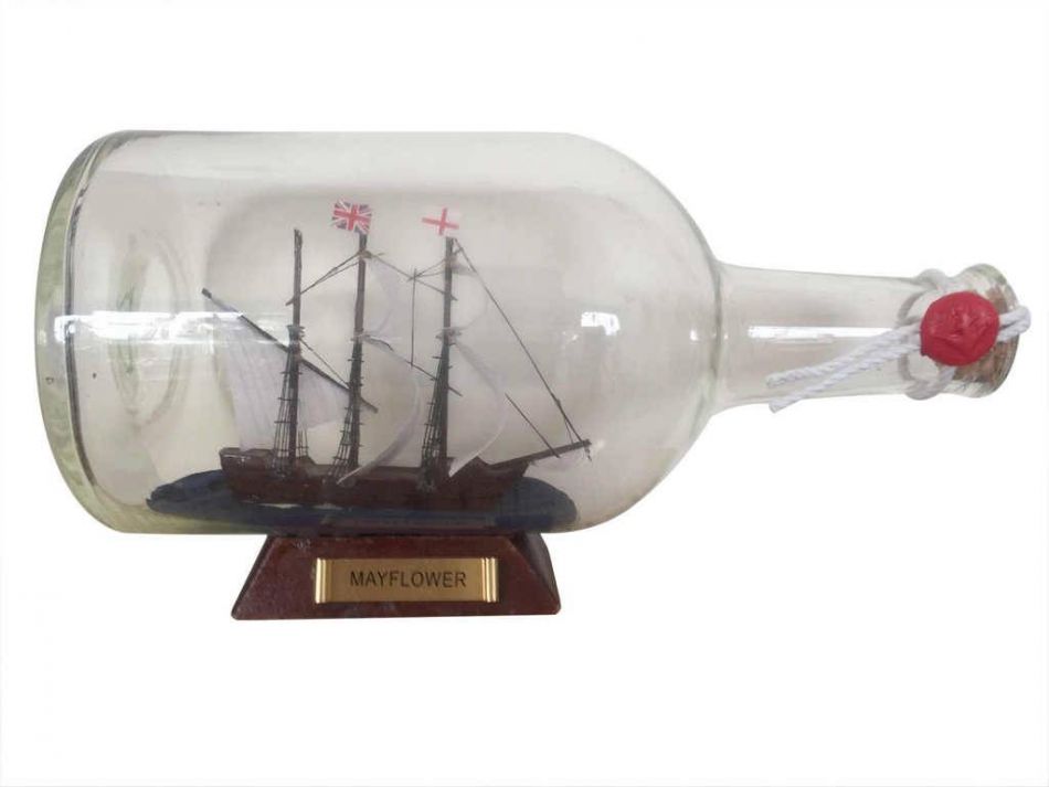 Mayflower Model Ship in a Glass Bottle  9""