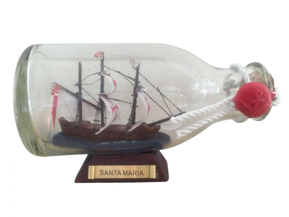 Santa Maria Model Ship in a Glass Bottle 5""