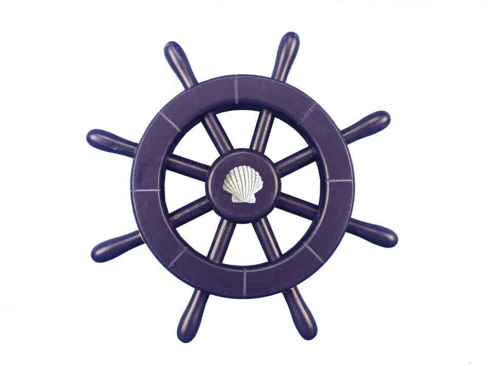 Dark Blue Decorative Ship Wheel With Seashell 12""