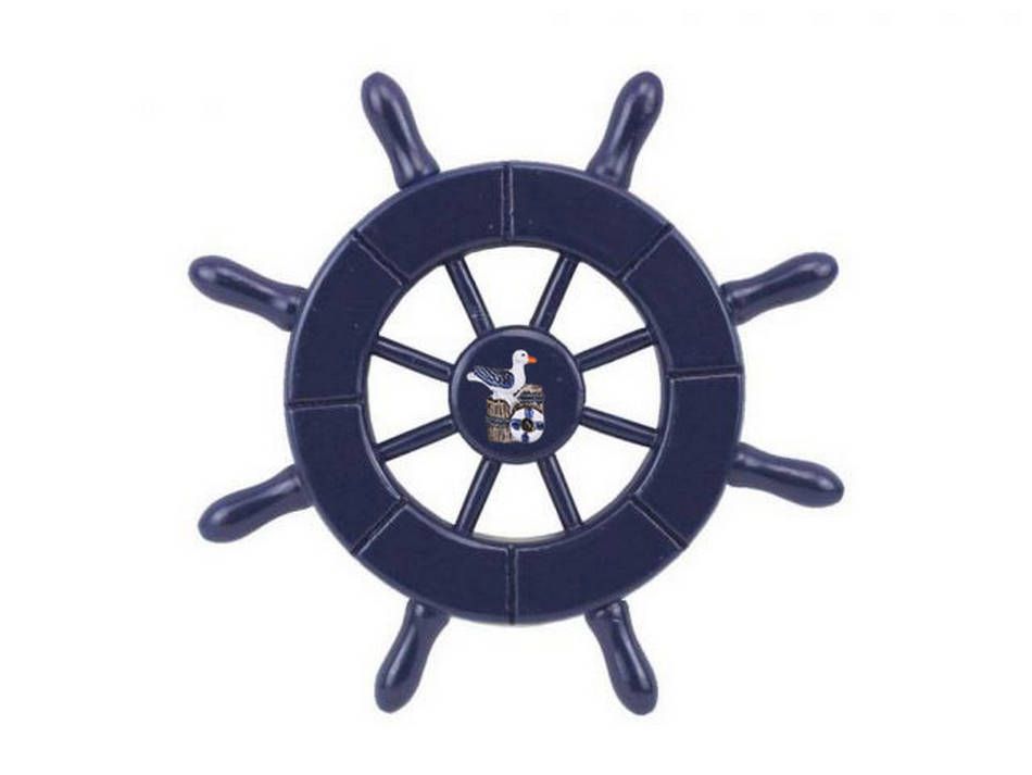 Dark Blue Decorative Ship Wheel With Seagull 6""