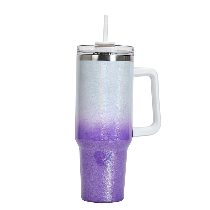 Large Capacity Double-layer Stainless Steel Vacuum Insulation Cup (Color: White Purple)