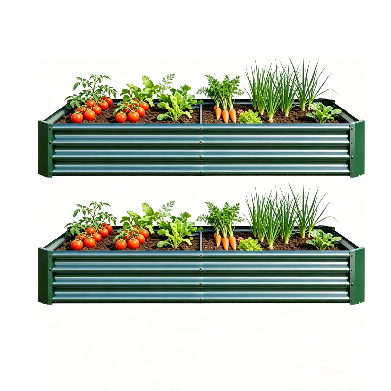 2PCS Green 6×3×1ft Metal Raised Rectangle Garden Planter Beds (Option: green)