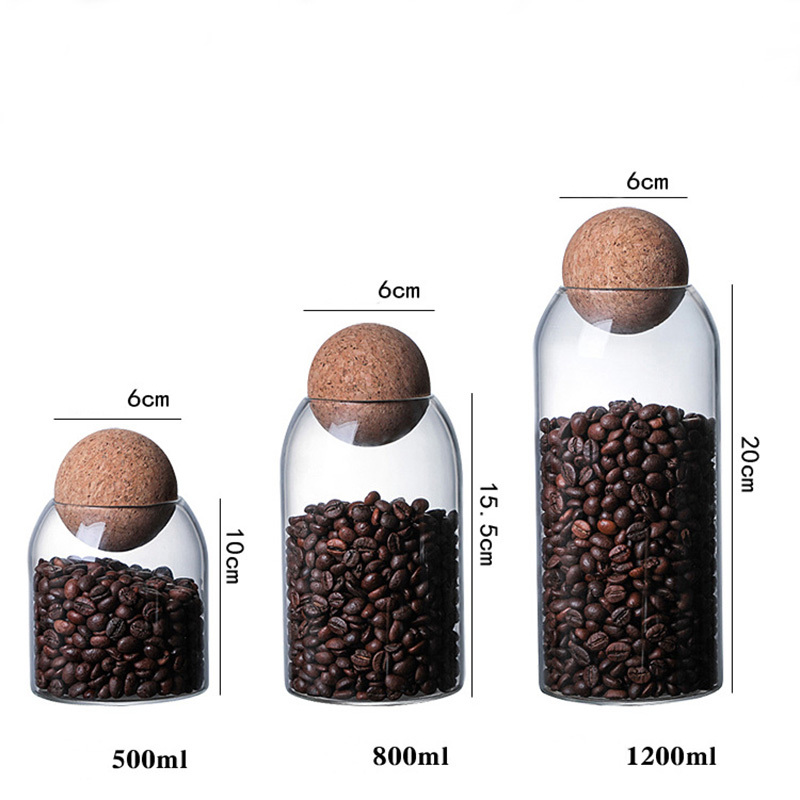1 SET Storage Ball Jar, Glass Tea Jar, Minimalist Cork Jar, Sealed Candy Jar, Storage Jar, Coffee Jar, Dry Food Storage Jar, Coffee Storage Conta (Option: 3Pcs)
