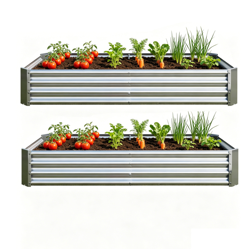 2PCS Silver 6×3×1ft Metal Raised Rectangle Garden Planter Beds (Option: Silver)