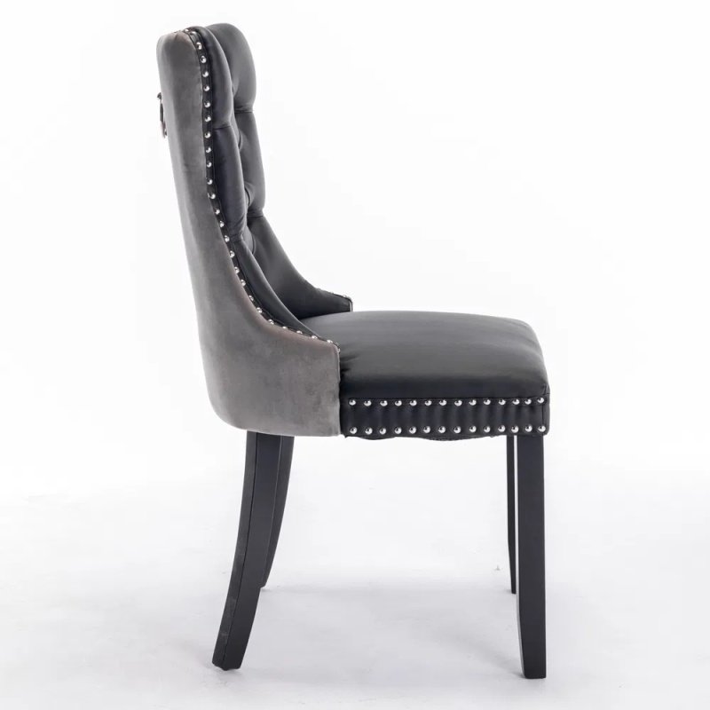 Furniture,Modern, High-end Tufted Solid Wood Contemporary PU And Velvet Upholstered Dining Chair With Wood Legs Nailhead Trim 2-Pcs Set, Black&Gr (Option: defaulttitle)