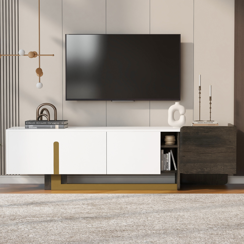 VIBE HAUS  66.7 Light Luxury TV Stand For TVs Up To 70 Inches, Modern TV Cabinet With Metal Legs, 1 Drawer, 2 Cabinets And Adjustable Shelves For (Option: White)