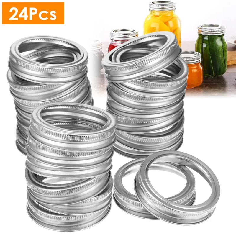 24 Pcs Regular Mouth Canning Jar Metal Rings Split-Type Jar Bands Replacement (Option: Silver)