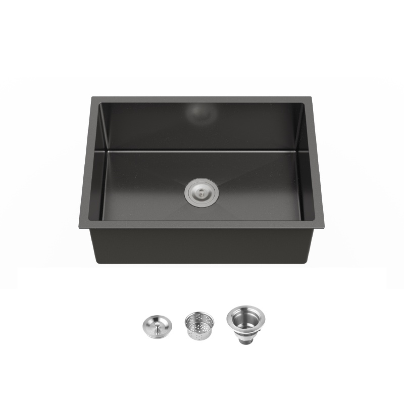 Stainless Steel Kitchen Sink, 27 X 19 Inch Single Bowl Undermount Sink, Handmade Black Kitchen Sink With US Standard Drain And Accessories (Option: 1)