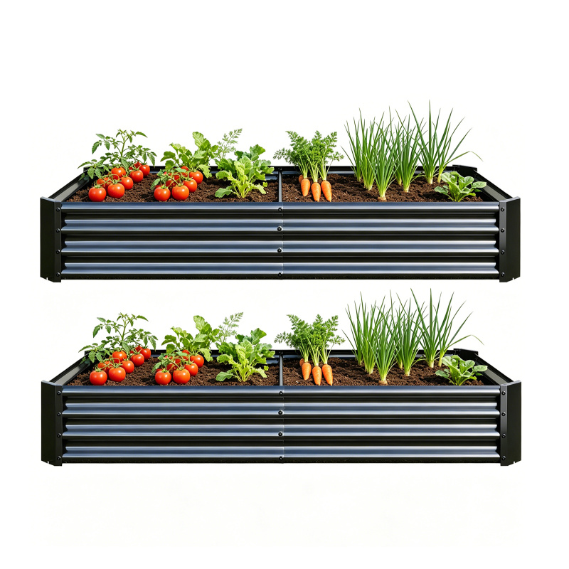 2PCS Black 6×3×1ft Metal Raised Rectangle Garden Planter Beds (Option: Black)