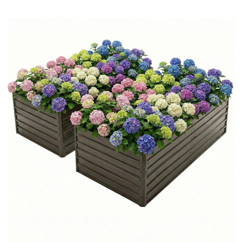 Double the Beds, Double the Harvest! 8x4x2 FT Woodgrain Galvanized Raised Garden Bed Set - Durable Outdoor Combo for Veggies, Flowers, Herbs & Fr (Option: Walnut)