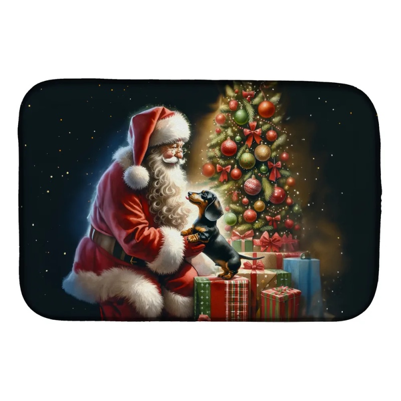 Dachshund and Santa Claus Dish Drying Mat Absorbent Dish Drying Mat Pad for Kitchen Counter Dish Drainer Mat for Countertop, 14 x 21", Multicolor (Option: Default)