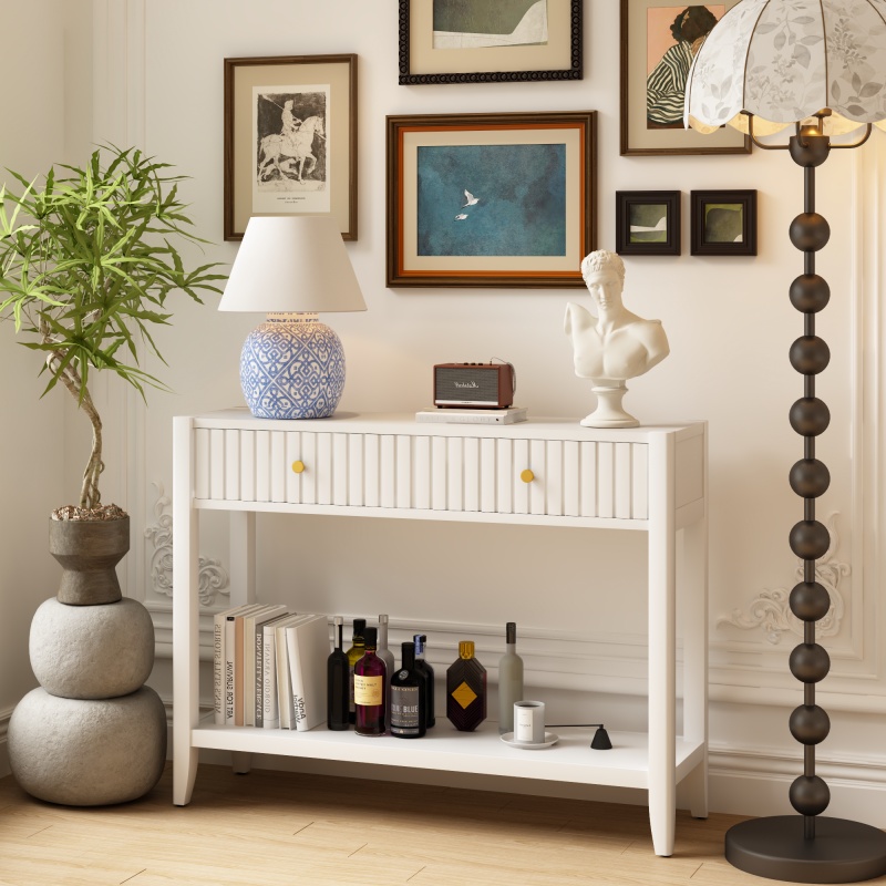 29.53" Tall Console Table with Drawers, Narrow Wood Accent Sofa Table Entryway Table with Storage Shelf for Entryway, Front Hall, Hallway, Living (Option: White)
