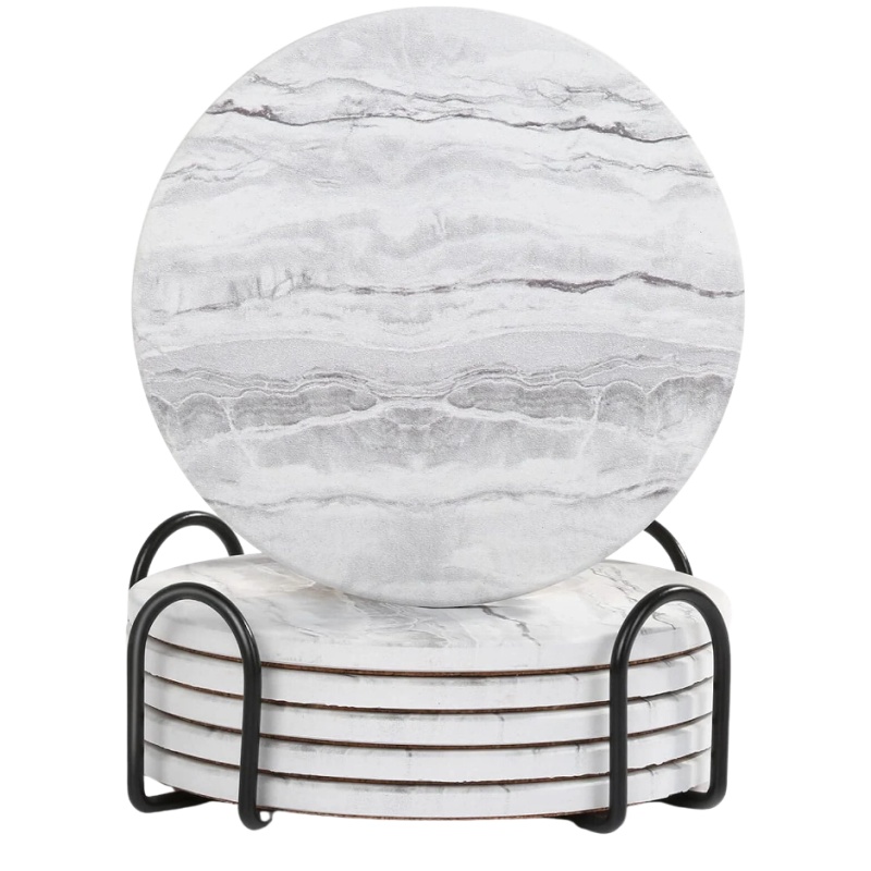 Ceramic Drink Coasters 6 PCS With Holder, Absorbent Marble Style Coaster Set For Coffee Table, Wooden Table, Cups And Home Decor (Option: MULTI)