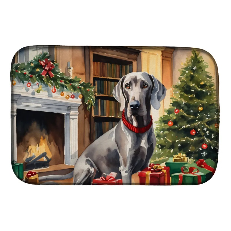 Weimaraner Cozy Christmas Dish Drying Mat Absorbent Dish Drying Mat Pad for Kitchen Counter Dish Drainer Mat for Countertop, 14 x 21", Multicolor (Option: Default)