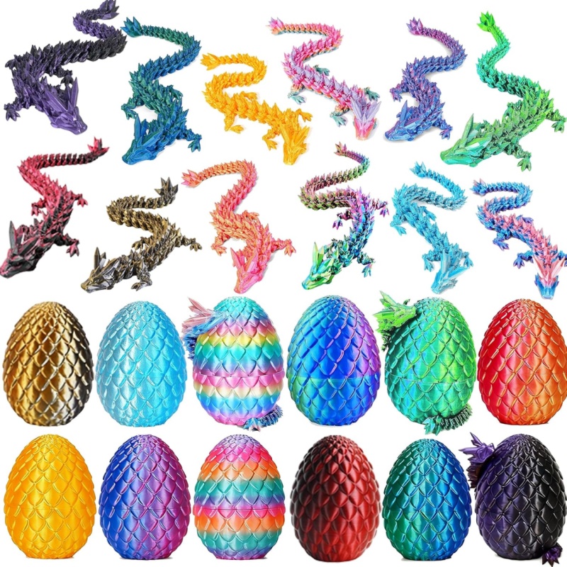 12 Pack 3D Printed Dragon Eggs With Dragon Inside Mystery Dragon Toy Set Articulated Fantasy Animal Fidget Toys For Kids And Adults (Option: MULTI COLOR)