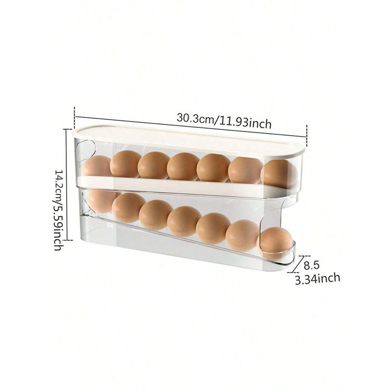 Eggs Automatic Rolling Refrigerator Organiser 2 Tier Transparent Rolling Storage Box Refrigerator Side Door, Durable Plastic, Tray Container (Option: White)