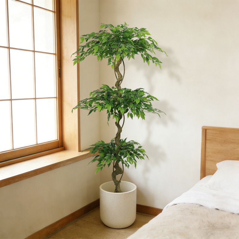 6FT Artificial Ficus Tree, Lifelike Faux Banyan Tree with Pot for Home, Office Patio Decor, 1pc/set (Option: green)
