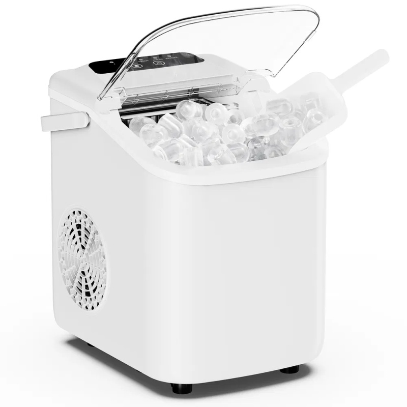 Desktop ice maker, with movable handle, can produce 9 ice balls in 6 to 8 minutes, equipped with a basket and a spoon (Option: White)