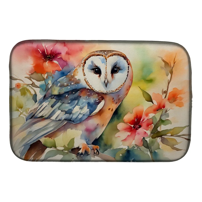 Barn Owl Dish Drying Mat Absorbent Dish Drying Mat Pad for Kitchen Counter Dish Drainer Mat for Countertop, 14 x 21", Multicolor (Option: Default)