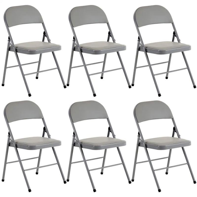 6pcs Elegant Foldable Iron & PVC Chairs For Convention & Exhibition Gray (Option: defaulttitle)