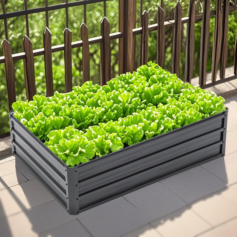 4x3x1ft Metal Raised Garden Bed,Deep Root Outdoor Galvanized Planter Box,Patio Kit Planting Beds for Vegetables Flowers Herb,Black (Option: Black)