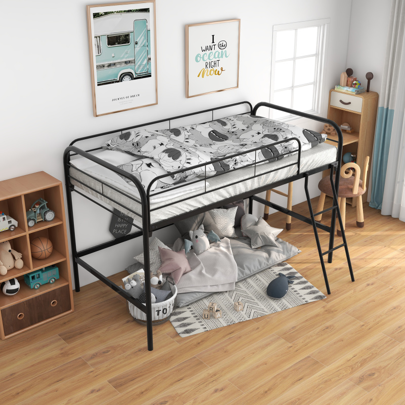 Metal Twin Loft Bed , Twin Size High Loft Bed Black (Option: Black)