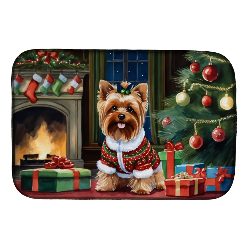Yorkshire Terrier Cozy Christmas Dish Drying Mat Absorbent Dish Drying Mat Pad for Kitchen Counter Dish Drainer Mat for Countertop, 14 x 21", Mul (Option: Default)